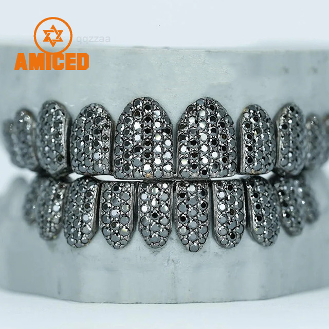 2025HoneyComb Setting Grillzs D Color VVS Iced Out CUstom Buss Down Hip Hop Jewelry Black Moissanite Diamond 925 Silver Grillz