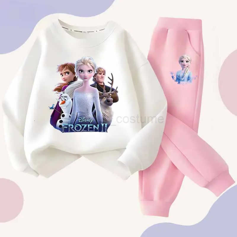 Disney Spring Autumn Frozen Elsa and Anna Princess Cartoon Printed Tracksuits Kids Long Sleeve Sports Twopiece Suit Sweatshirt H250908