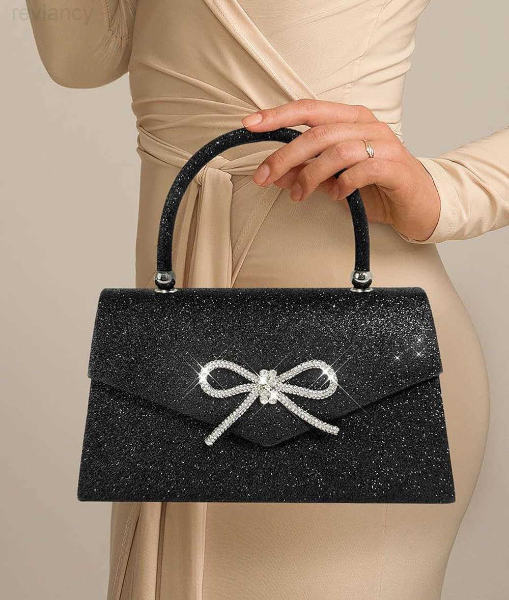 Womens Evening Bag Sparkly Bow Clutch Purse Wedding Party Purses Glitter Rhinestone Cocktail Prom HandbagsW250908