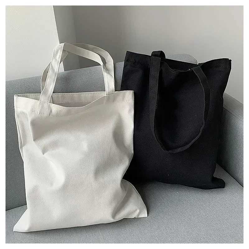 DIY Shoulder Bag Large Capacity Black White Canvas Shoulder Tote Bag Folding Eco Cotton Handbag Reusable Shopping Bag R250908