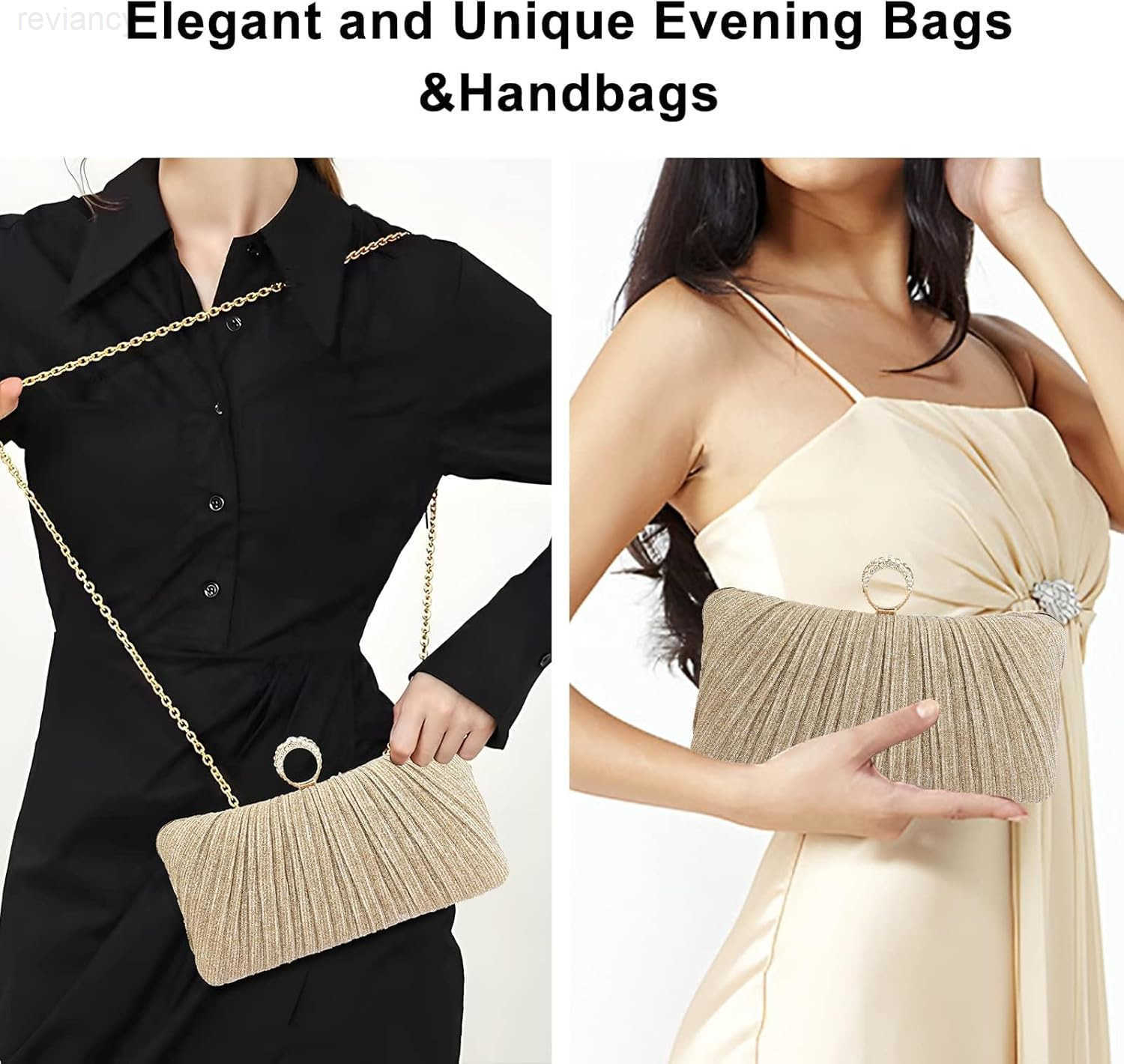 Evening Handbag Women Gold Glitter Clutch Purse Pleated Wedding Clutch for Bridal Wedding PartyW250908