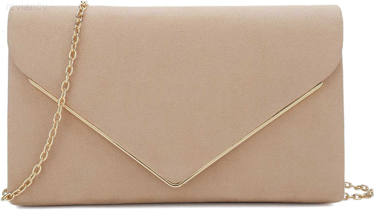 Faux Suede Clutch Bag Elegant Metal Binding Evening Purse for WeddingPromBlackTie EventsW250908