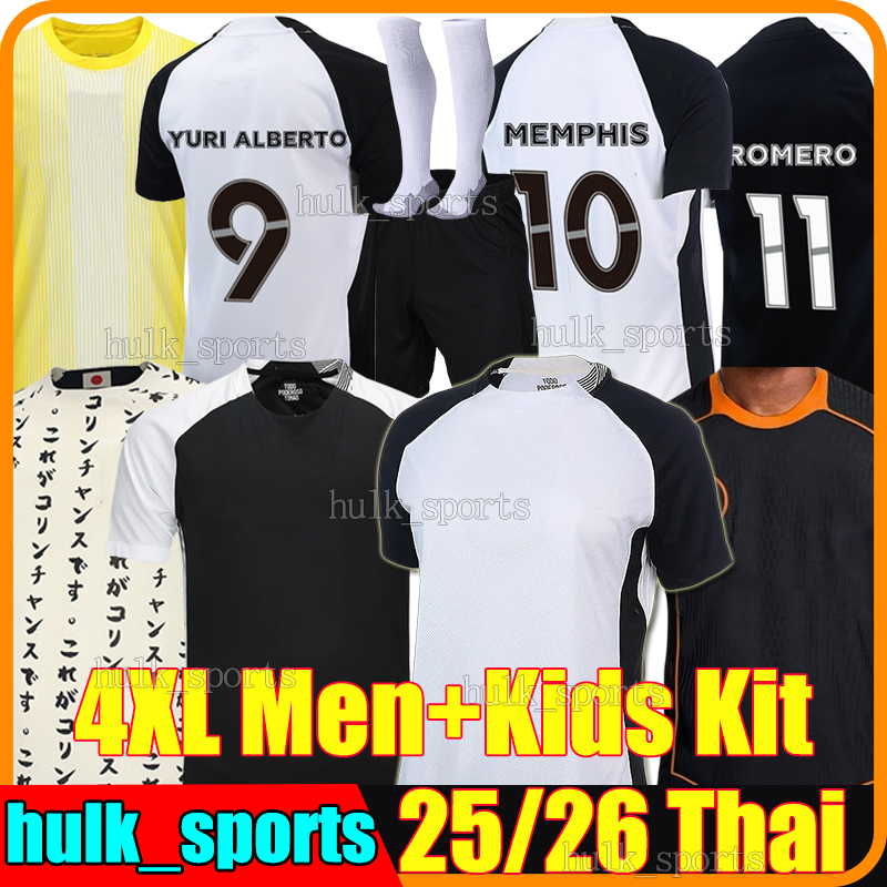4XL 25/26 Timao Soccer Jerseys CorinthiansS YURI ALBERTO ROMERO TALLES MAGNO CARRILLO D. GARRO MARTINEZ TORRES CACA Japan men kids Kits socks sets football shirts