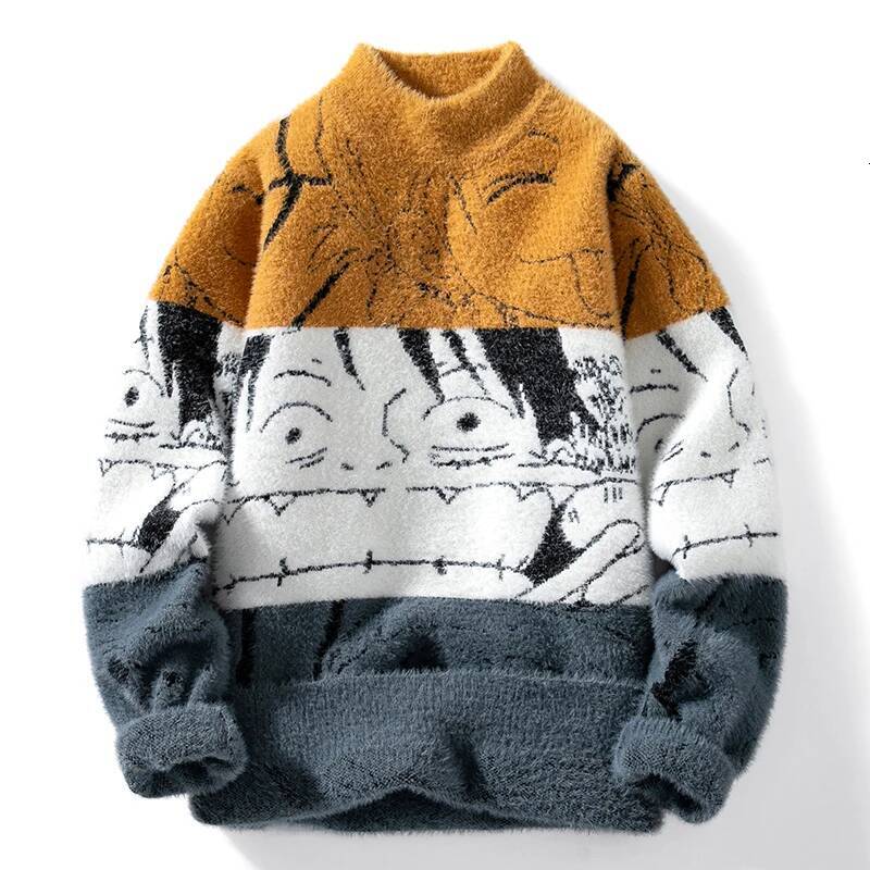 2025 trendy mink plush trend thick round neck sweater with loose printed patches, fashionable new autumn and winter designer clothing