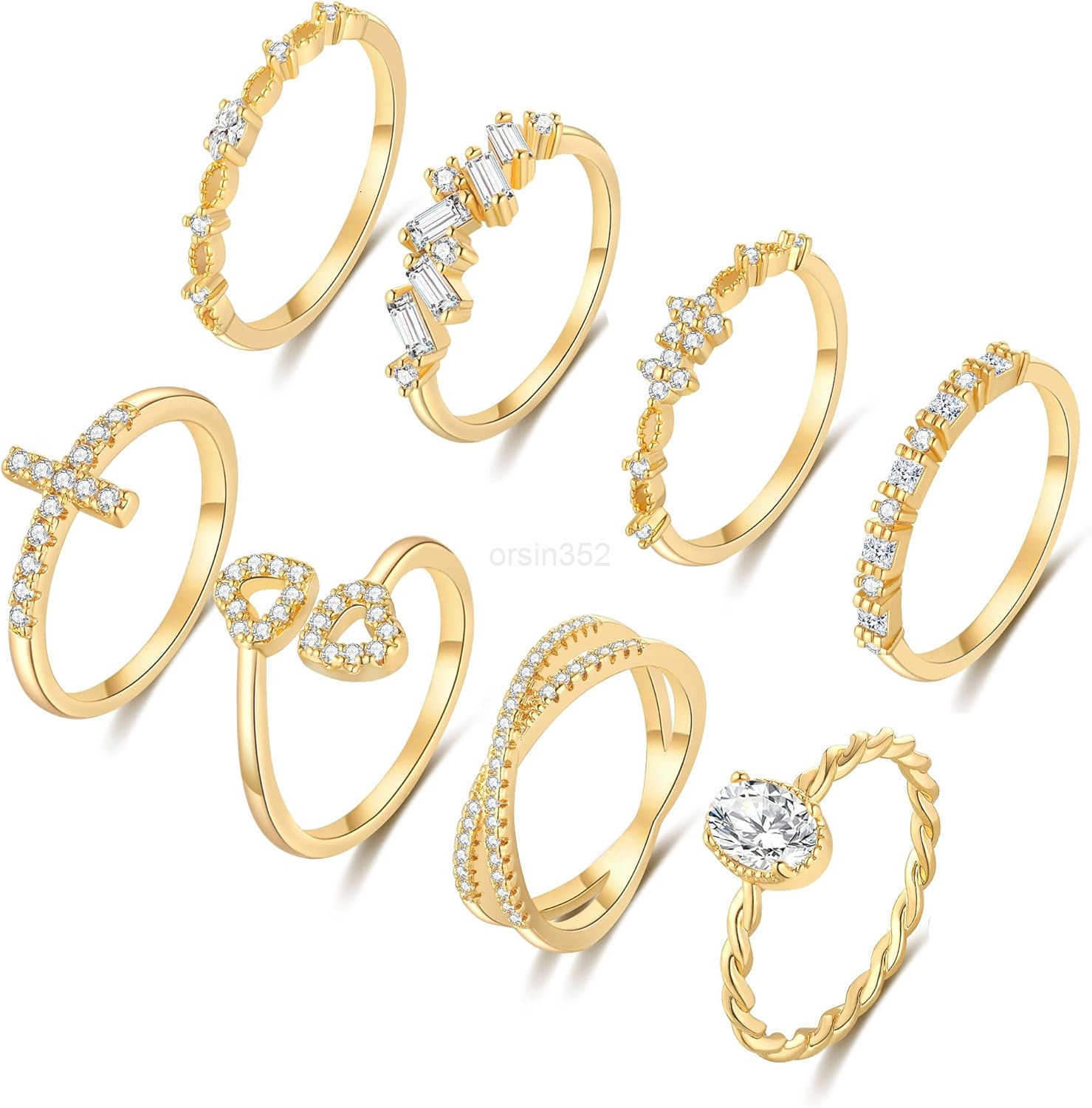 Gold Silver Rings For Women Non Tarnish Gold Plated Stackable Rings Wedding Engagement Bands Dainty 14K Gold Ring Simple Trendy Cubic Zirconia Thumb S