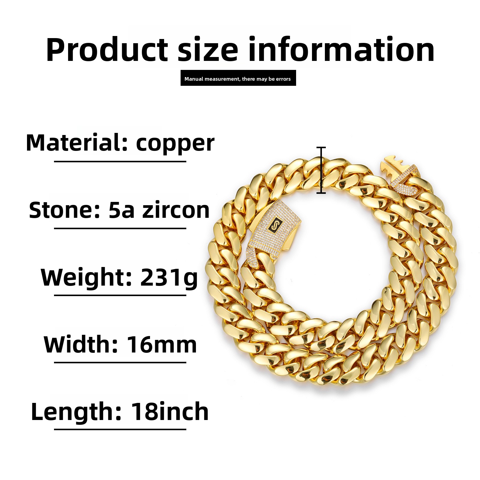 Hip Hop Miami Cuban Chain Necklace Chokers High Polished 18K Real Gold Plated 5A Zircons Jewelry