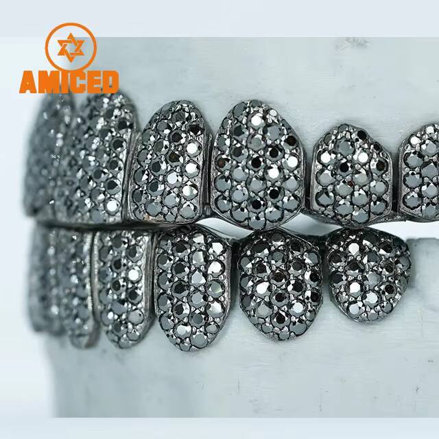 2025HoneyComb Setting Grillzs D Color VVS Iced Out CUstom Buss Down Hip Hop Jewelry Black Moissanite Diamond 925 Silver Grillz