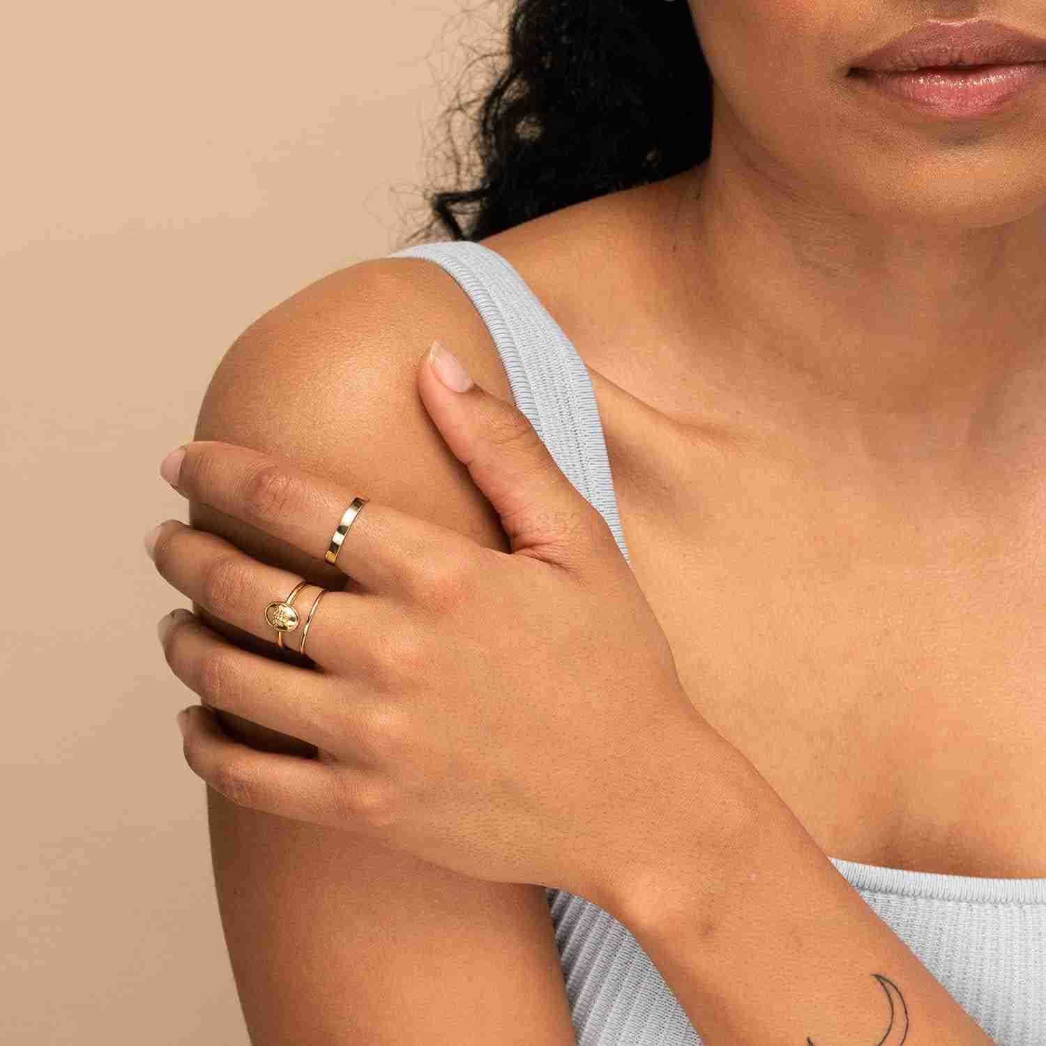 3mm 14K Gold Filled Rings for Women Girls Dainty Gold Stacking Stackable Band Thin Gold Thumb Pinky Finger Ring Non Tarnish Comfort Fit Size 4 to 11 Y