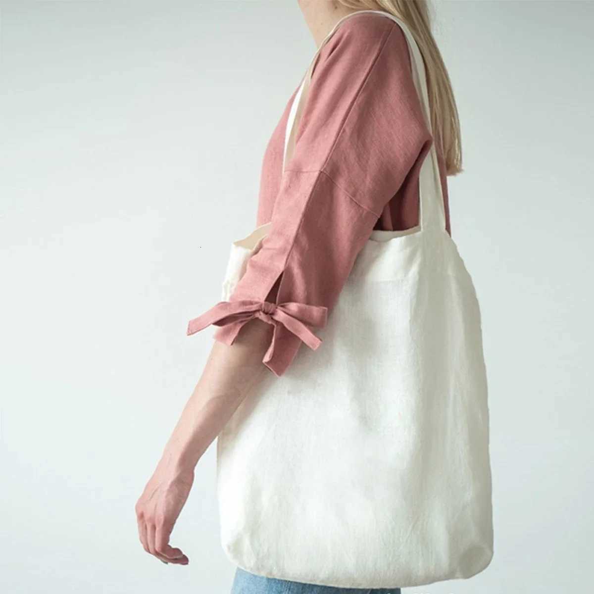 French Dew Retting Linen 100 Pure Hemp Supermarket Environmental Cloth Bag Carrier Foldable Portable Shopping Bag Women R250908