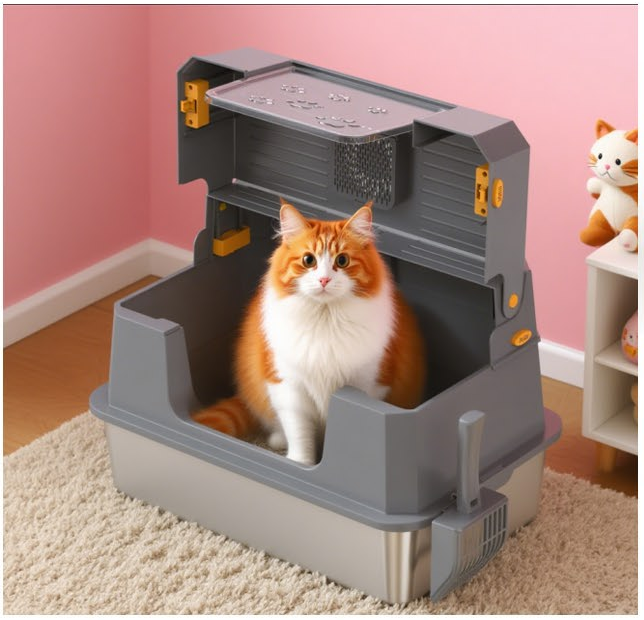 Stainless Steel Cat Litter Box - Oversized Pet Toilet with Activated Carbon Pack & Shovel - JY-W