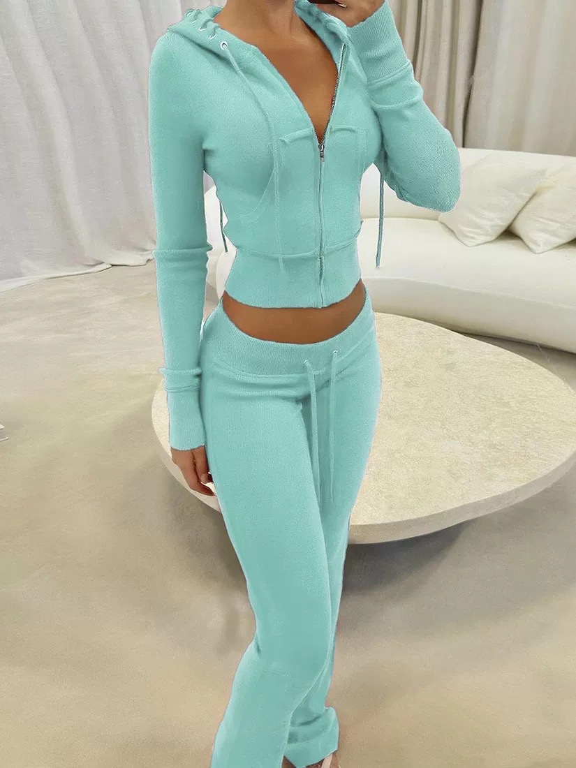 Women's set, high-quality designer, trendy and elegant set, retro sports pants, cardigan sweater set