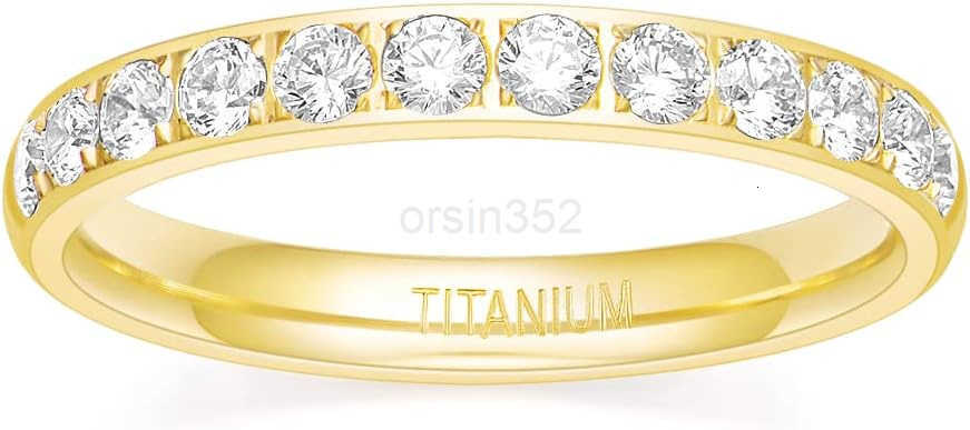 3mm Women Titanium Engagement Ring Half Cubic Zirconia Eternity Wedding Band Size 313 Y260117