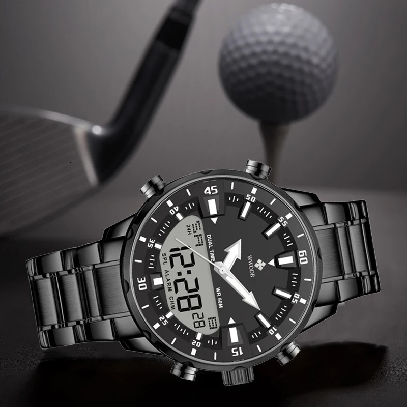 WWOOR Mens Watches Digital Sport Waterproof Steel Military Quartz Watch For Men Fashion Luminous Male Clock Reloj Hombre 250908