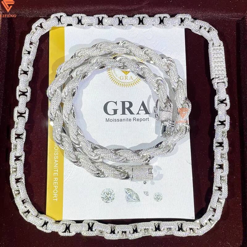 Luxury Jewelry 10mm Baguette Vvs Moissanite Diamond 925 Sterling Silver Cuban Link Chain Hip Hop Rock Style Necklace Bracelet