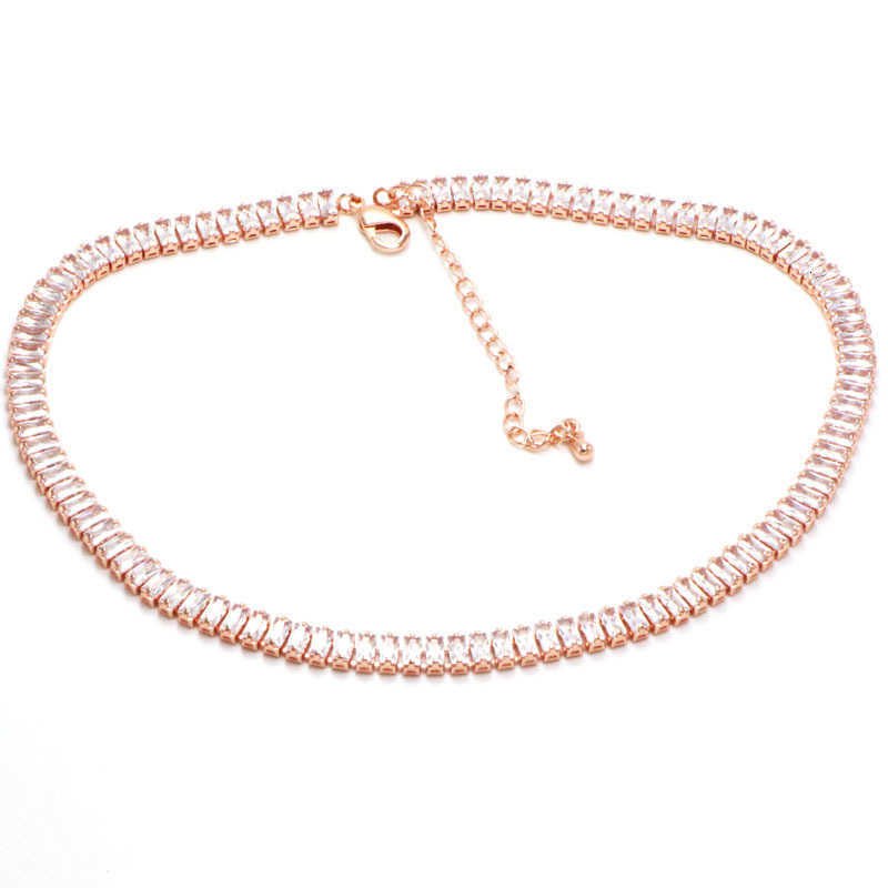 2mm Moissanite Tennis Necklace For Women S925 Silver Plated 18K Gold Sparkling Rhinestone Choker Chain Wedding Jewelry Adjustable W250616