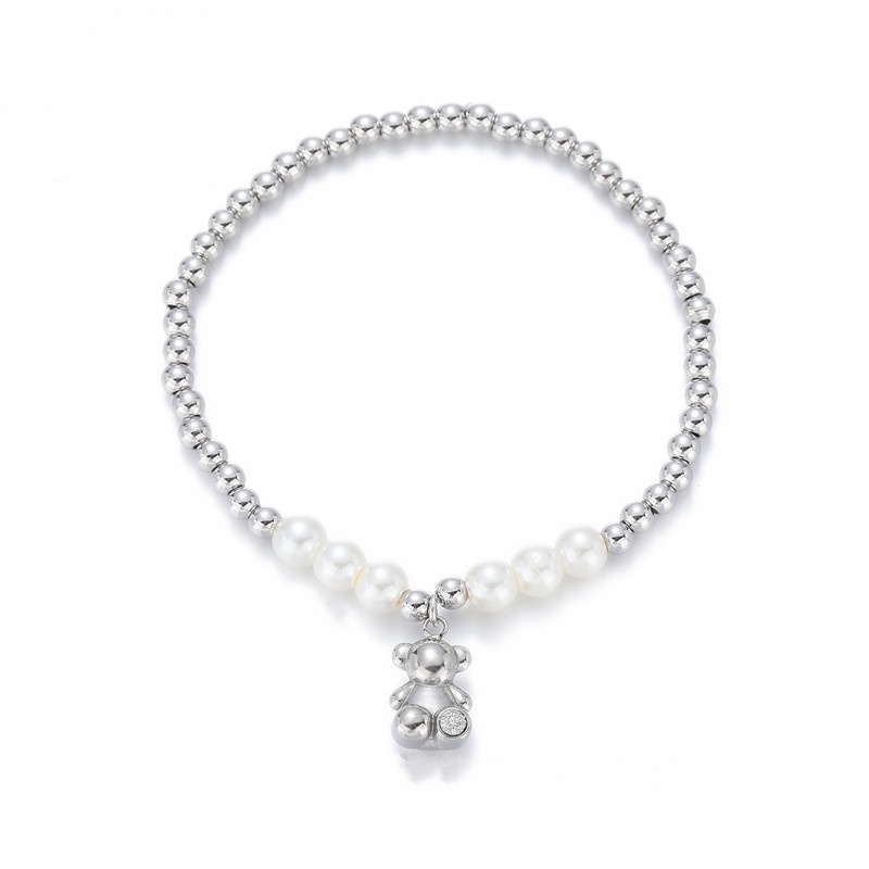 Fashion Women Men Silver Bead Rose Bear Stainless Steel White Zircon Red Black Drop Oil Round Gold Ball Bracelets Jewelry Pulsera Gift