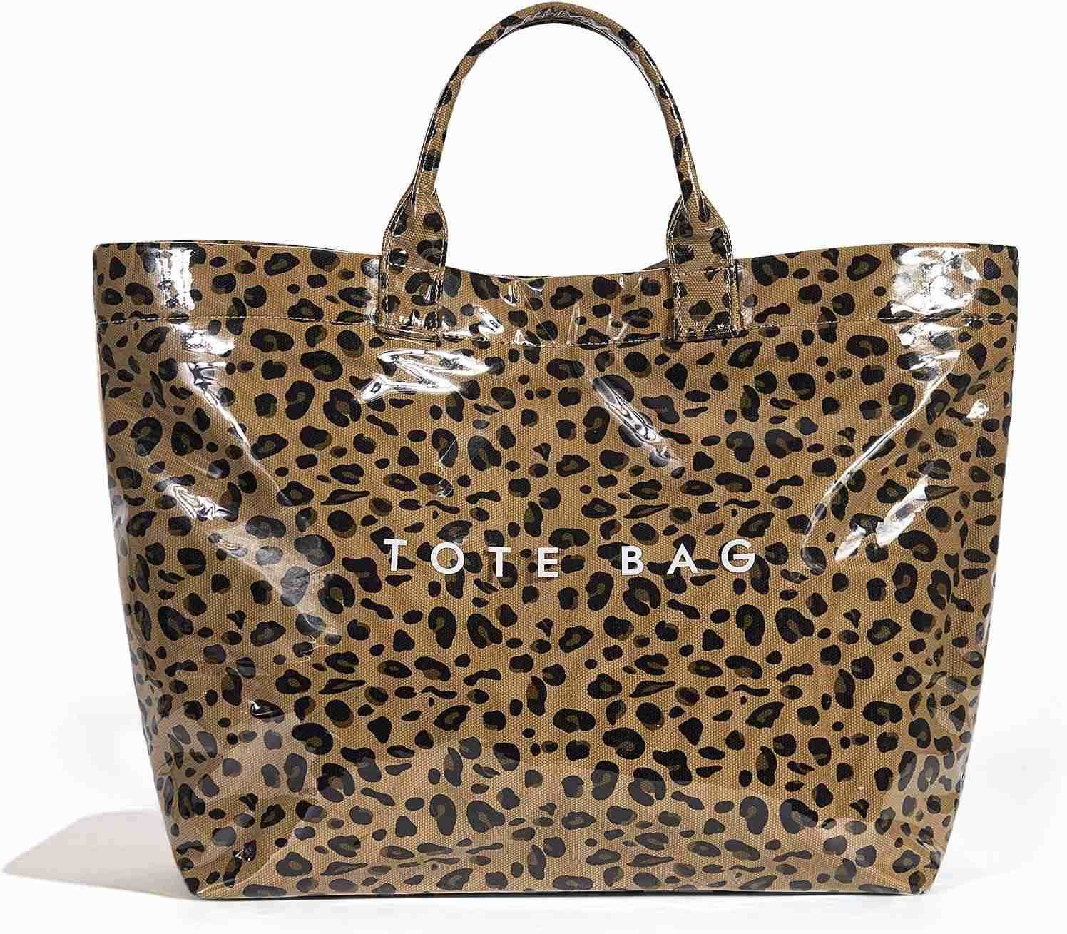 PVC Tote Bag for Women Trendy Plastic Tote Bag Leopard Bags Cheetah Letters Print Bags Large Canvas Hobo Handbag Z250901