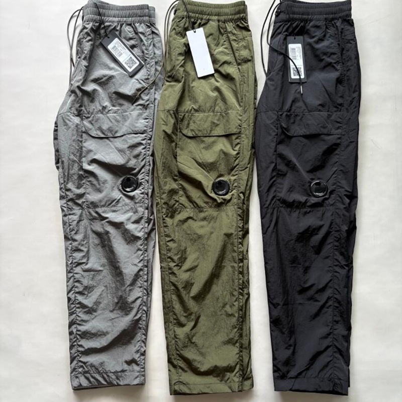 Metal nylon men pants one lens logo pocket male dyed pants outdoor casual trousers black size M-XXL