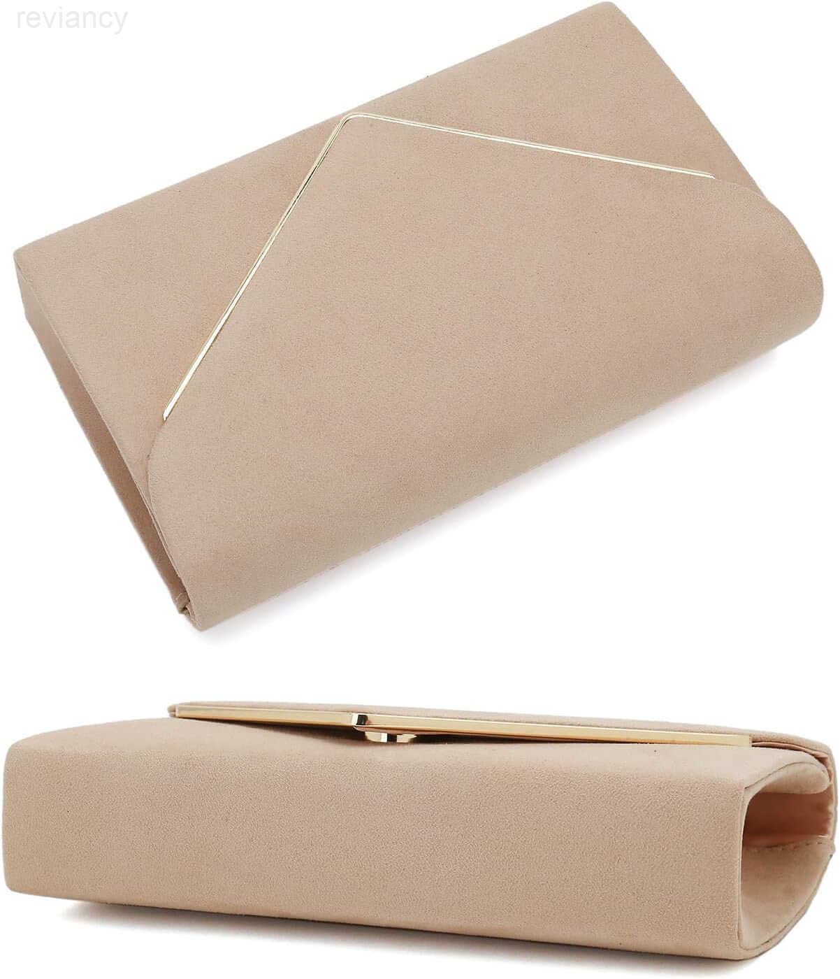 Faux Suede Clutch Bag Elegant Metal Binding Evening Purse for WeddingPromBlackTie EventsW250908