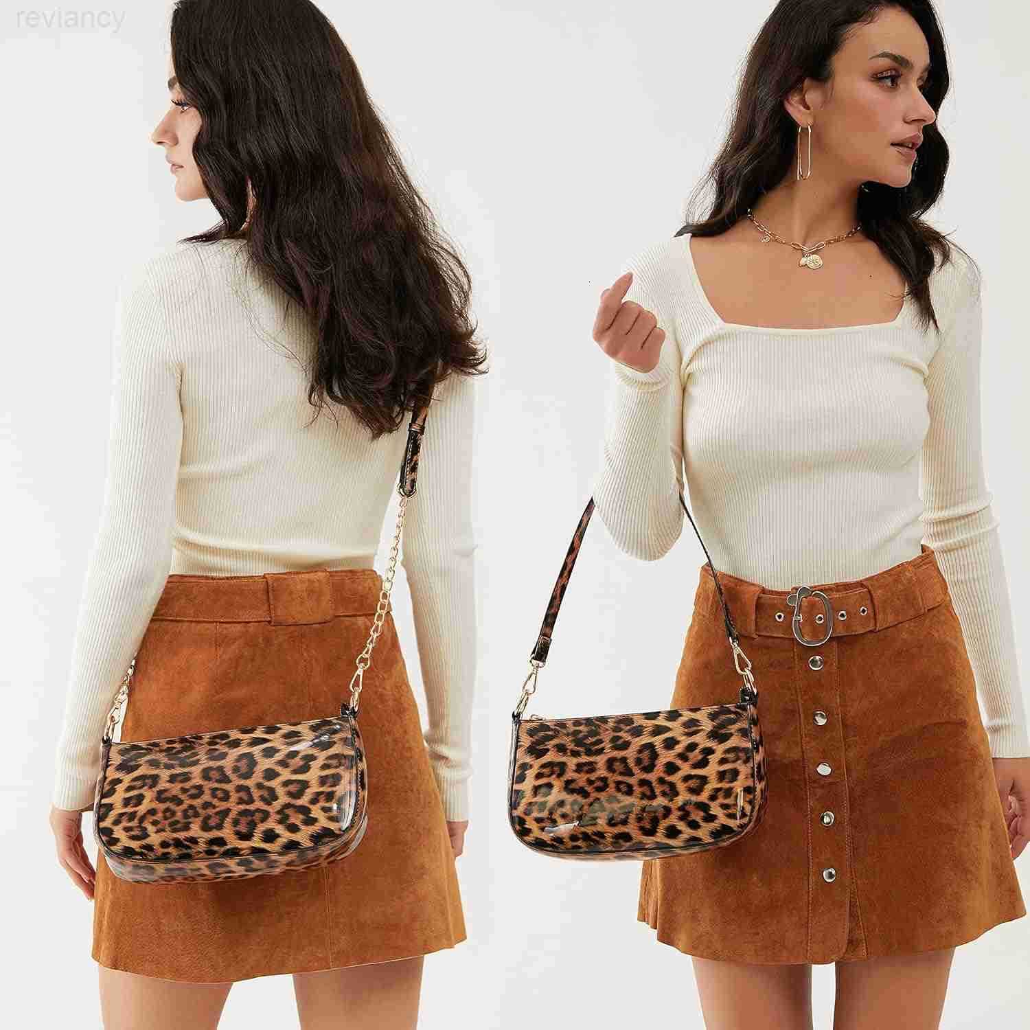 Leopard 90s Women Shoulder Bag Glossy Patent Vegan Leather Crossbody Bag Clutch PurseW250908