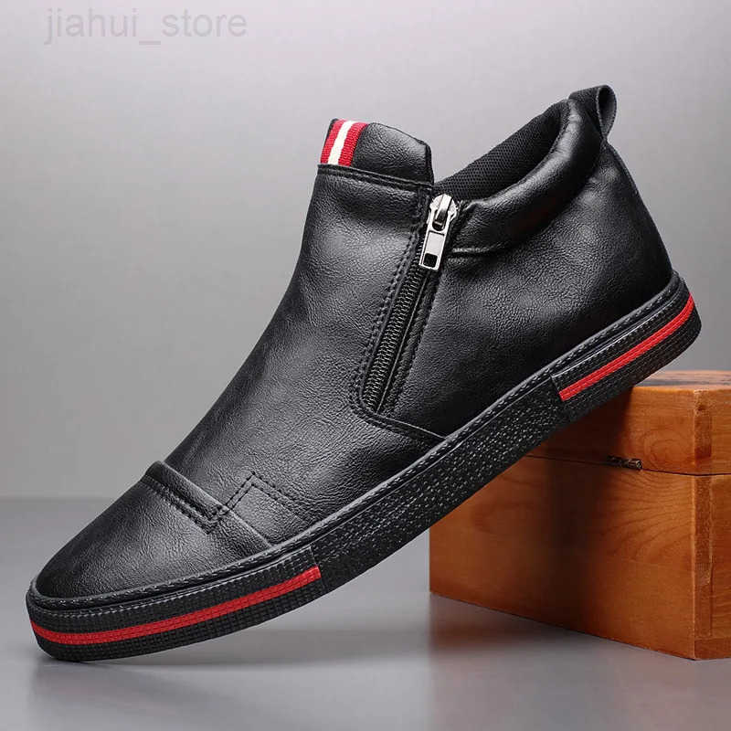 Slip on Mens Chelsea Boots Spring Fashion HighTop Sneaker Shoes British Allmatch Casual Leather Shoes WearResistant Shoe M250908