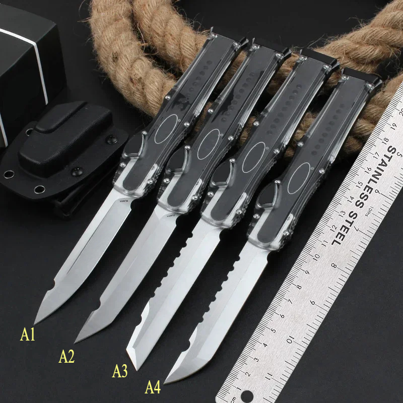 Micro D2 TECH Aluminum Alloy + ABS Transparent Handle Outdoor Camping Self Defense Pocket OTFS Knife