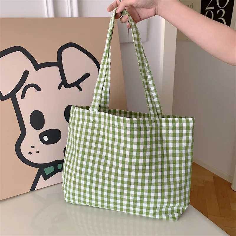 Youda Ladies New Style Canvas Fabric Plaid Shoulder Bag Fashion Simple Handbag Large Casual Capacity shopping Tote Bags R250908
