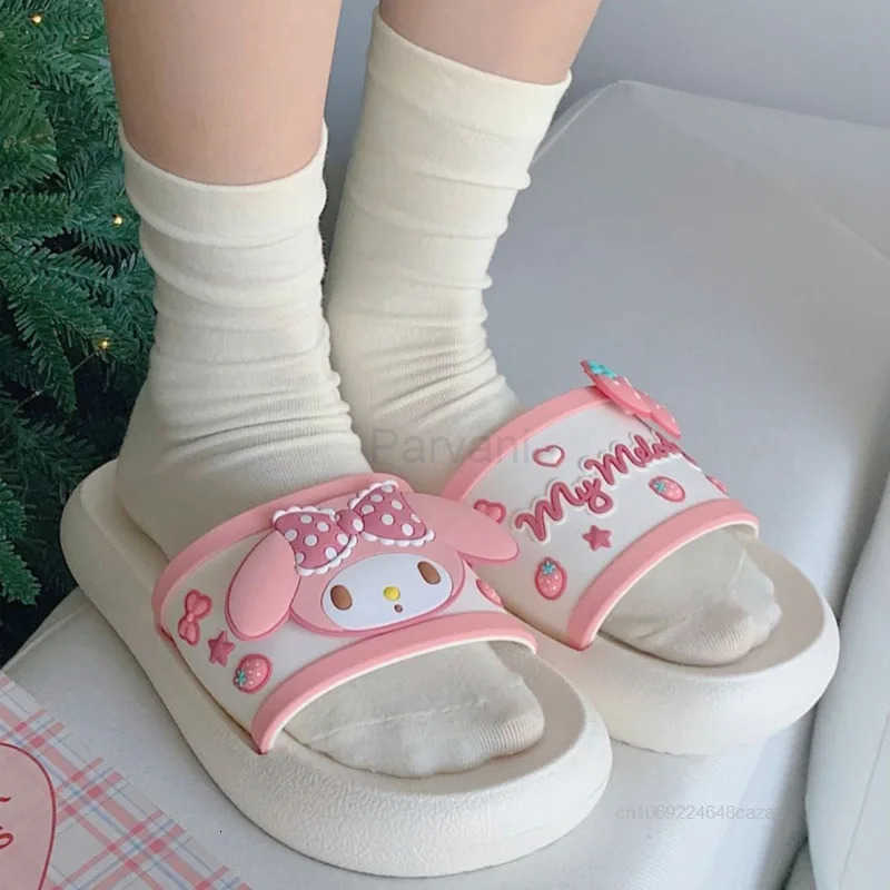 Sanrio Sanrio My Melody Cinnamoroll Hello Kitty Kuromi Slippers Womens Summer Non Slip Thick Sole Slippers Y2K Cute Girl Home Slippers L250909