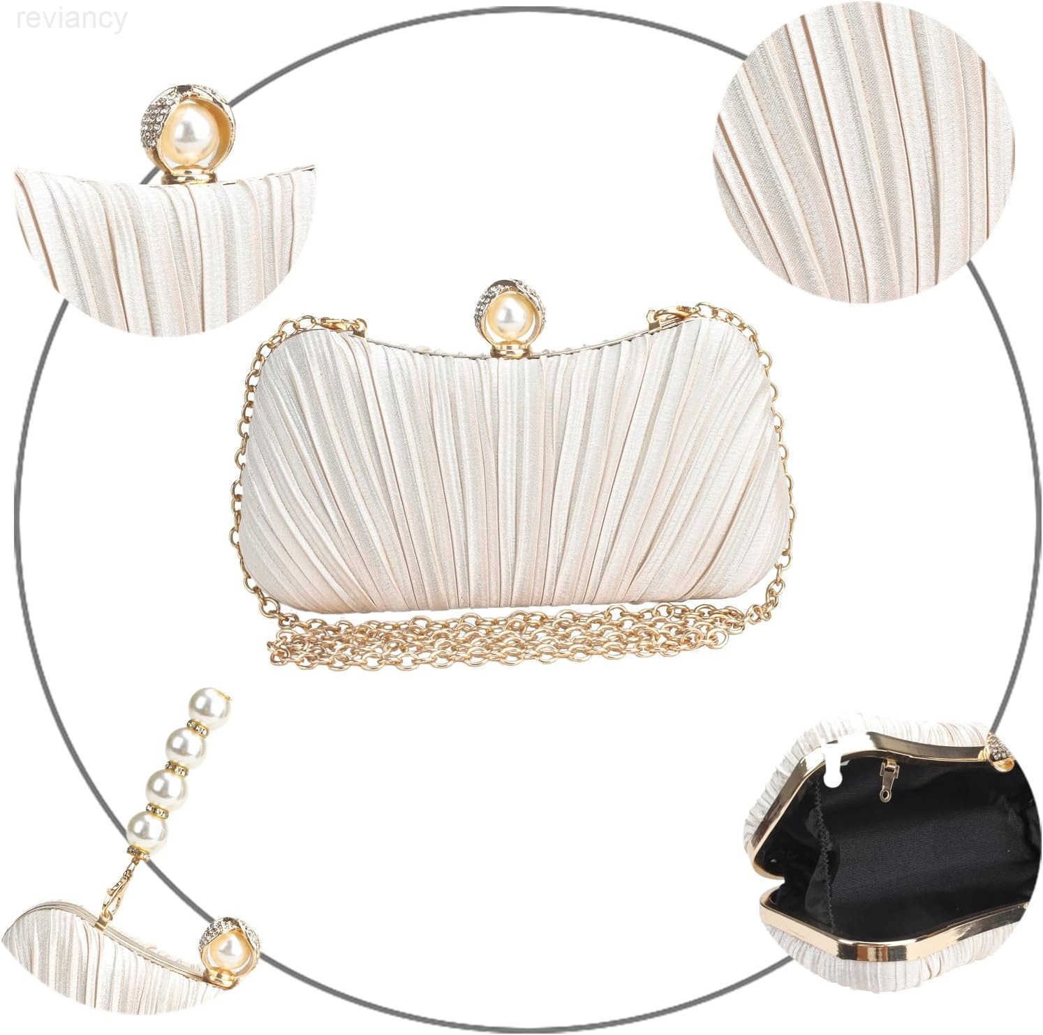 Clutch Purse Satin Pearl Evening Bag Handbag Chain Strap Shoulder BagW250908
