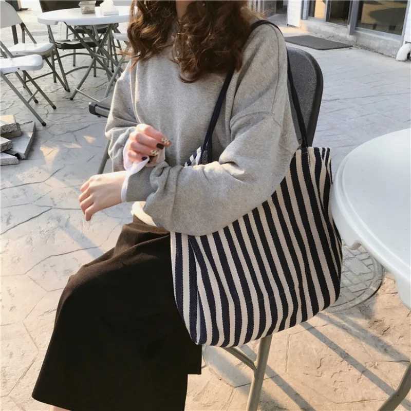 New Diaper bag Beach Tote Bag Fashion Women Canvas Summer Large Capacity Striped Shoulder Bag Tote Handbag Shopping R250908