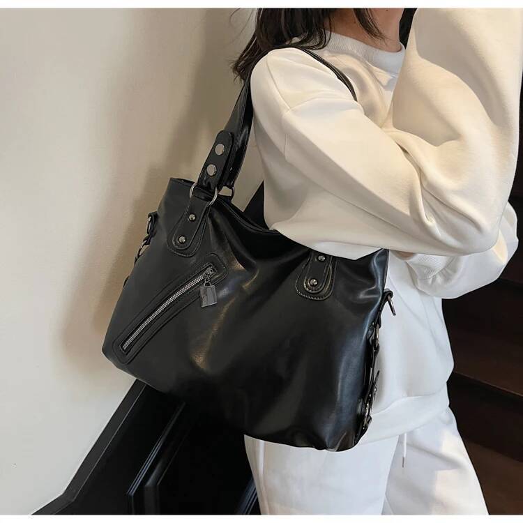 2025 new collection Fashionable retro zipper solid color women's shoulder bag, large capacity commuting women's crossbody bag, autumn new de