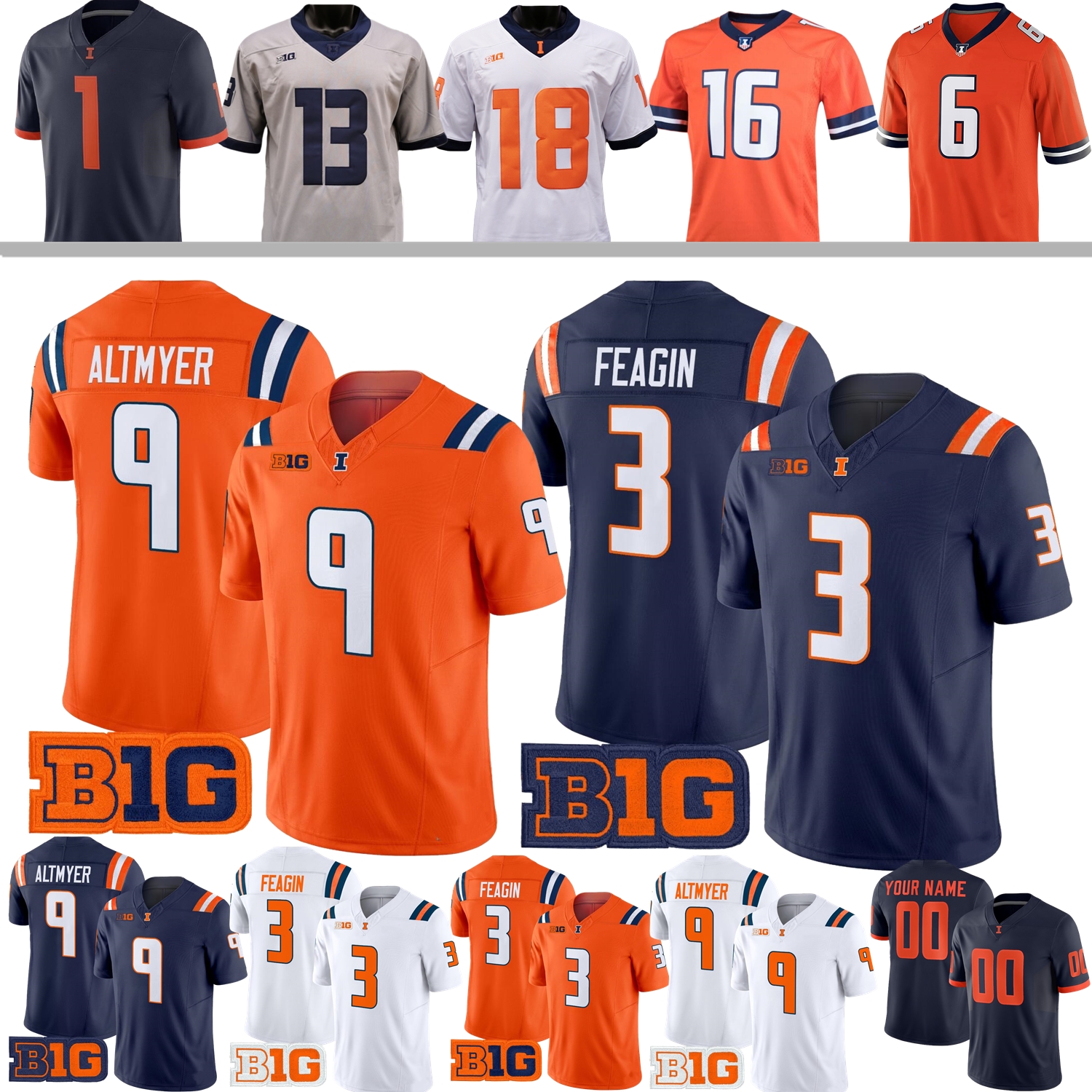 Illinois Fighting Illini Football Jersey College Luke Altmyer Malik Elzy Aidan Laughery Kaden Feagin Hank Beatty Gabe Jacas Patterson Hayden Durojaiye Rosiek