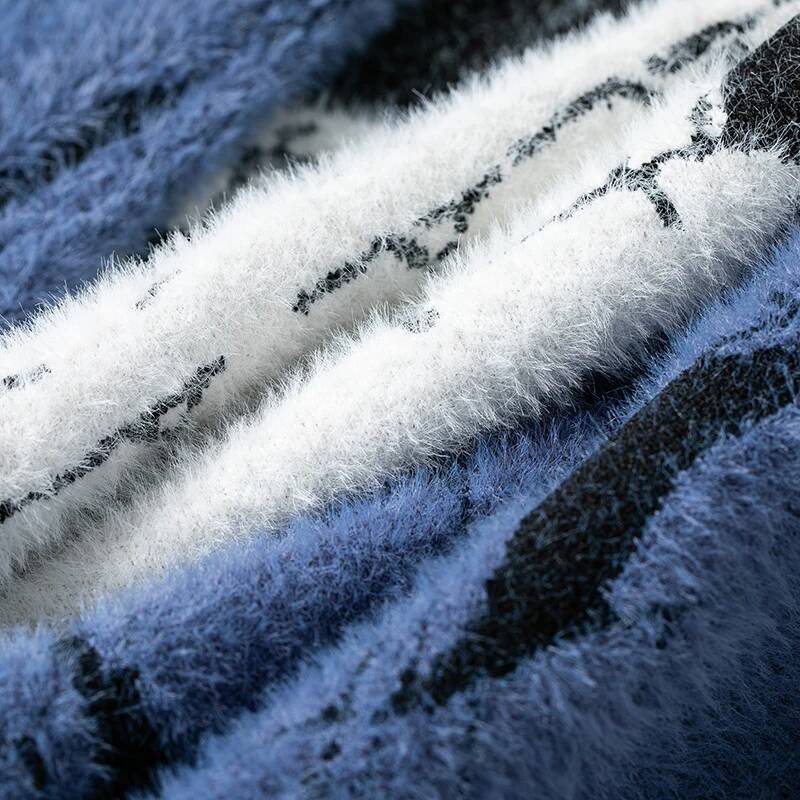 2025 trendy mink plush trend thick round neck sweater with loose printed patches, fashionable new autumn and winter designer clothing