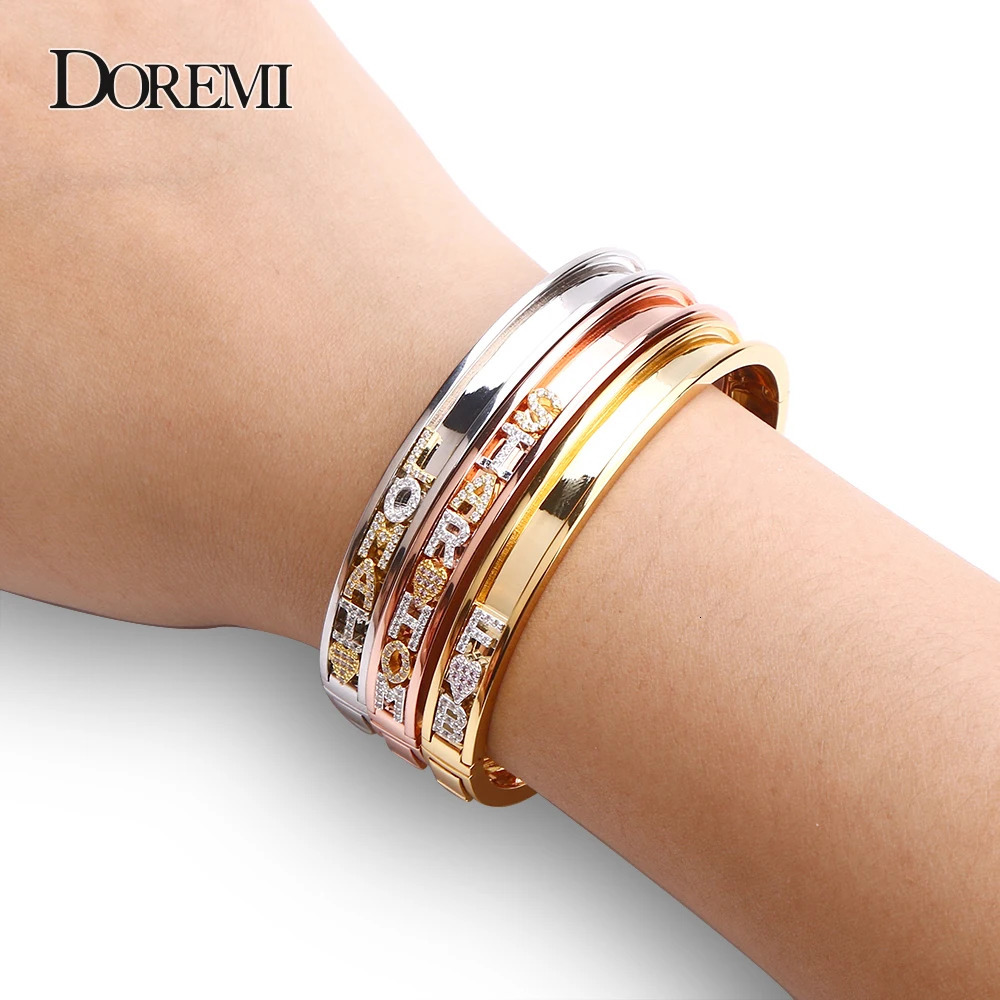 DOREMI DIY Zirconia Letters Custom Bangles Personalized Name Detachable Slider Charms Bangles Custom Name Bracelets Bangle Slide250906