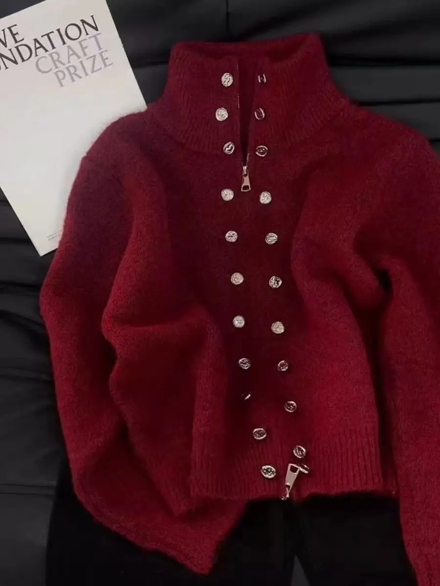 Fluffy Knitted Cardigans Sweater Double Breasted Sweater Coat Women Autumn Winter Highend Lazy Zipper Knit Top 250908