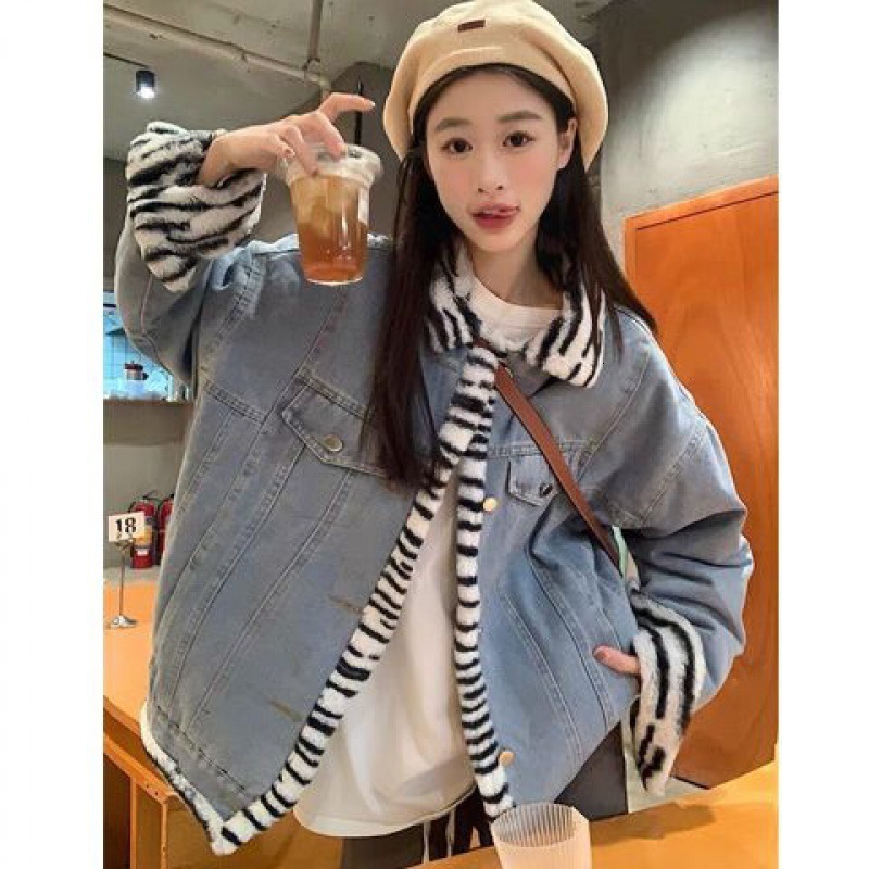 Reversible Denim Cotton Jacket for Women Unique Design Autumn Winter 2023 New Style Petite American Style Cotton Coat 210923