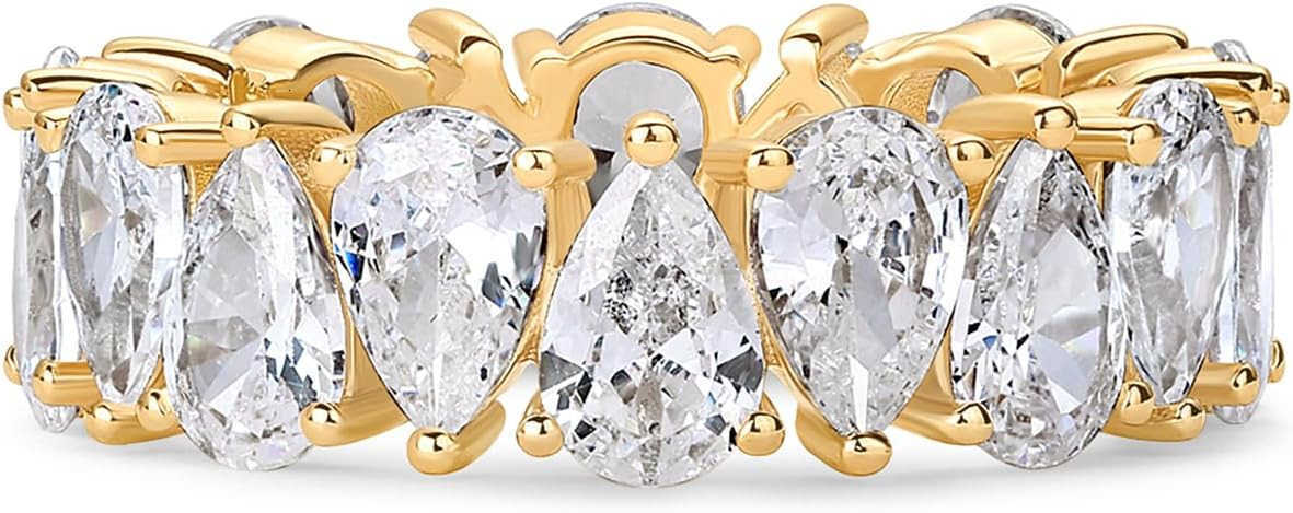 14K Gold Plated Pear Love Eternity Rings for Women Gold Cubic Zirconia Ring Bridal Eternity Wedding Band RingW250908