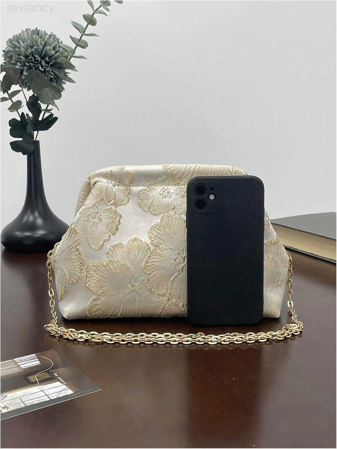 Womens Flower Embroidery Clutch Purse Kiss Lock Shoulder Bags Evening HandbagW250908