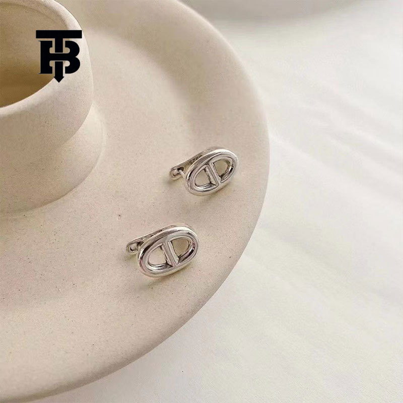 TB BHULAMTE Designer Luxury Korean Version S925 Silver Needle Geometric Pig Nose Hollow Earrings Women's Vintage Fashion Elegant Simple Ear Clips