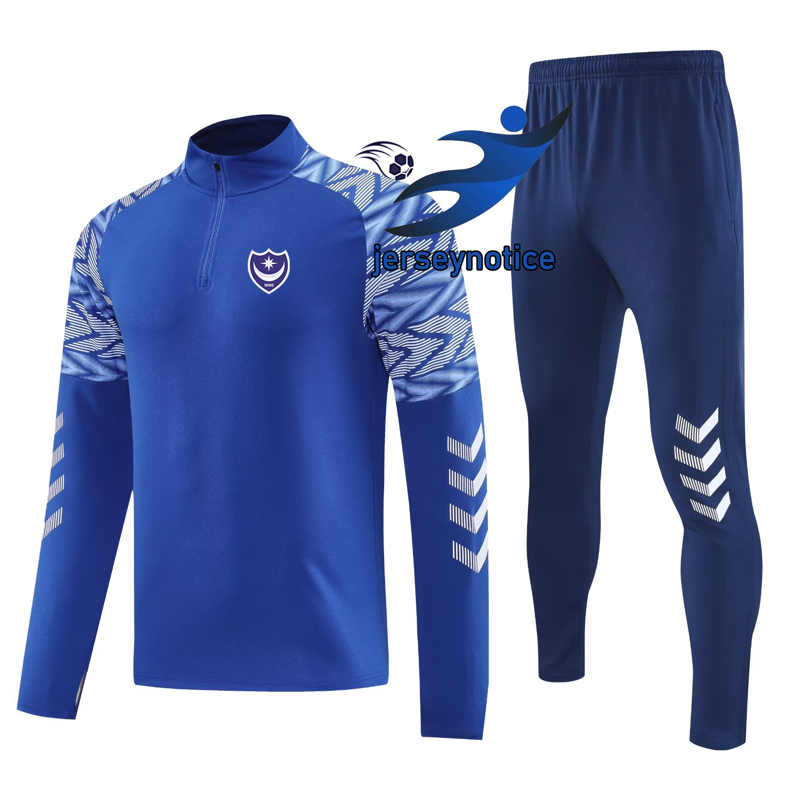Portsmouth Soccer tracksuits training jacket Kids Kit Outdoor semi zipper long sleeve Football Shirt Kit Jogging leisure sports jacket