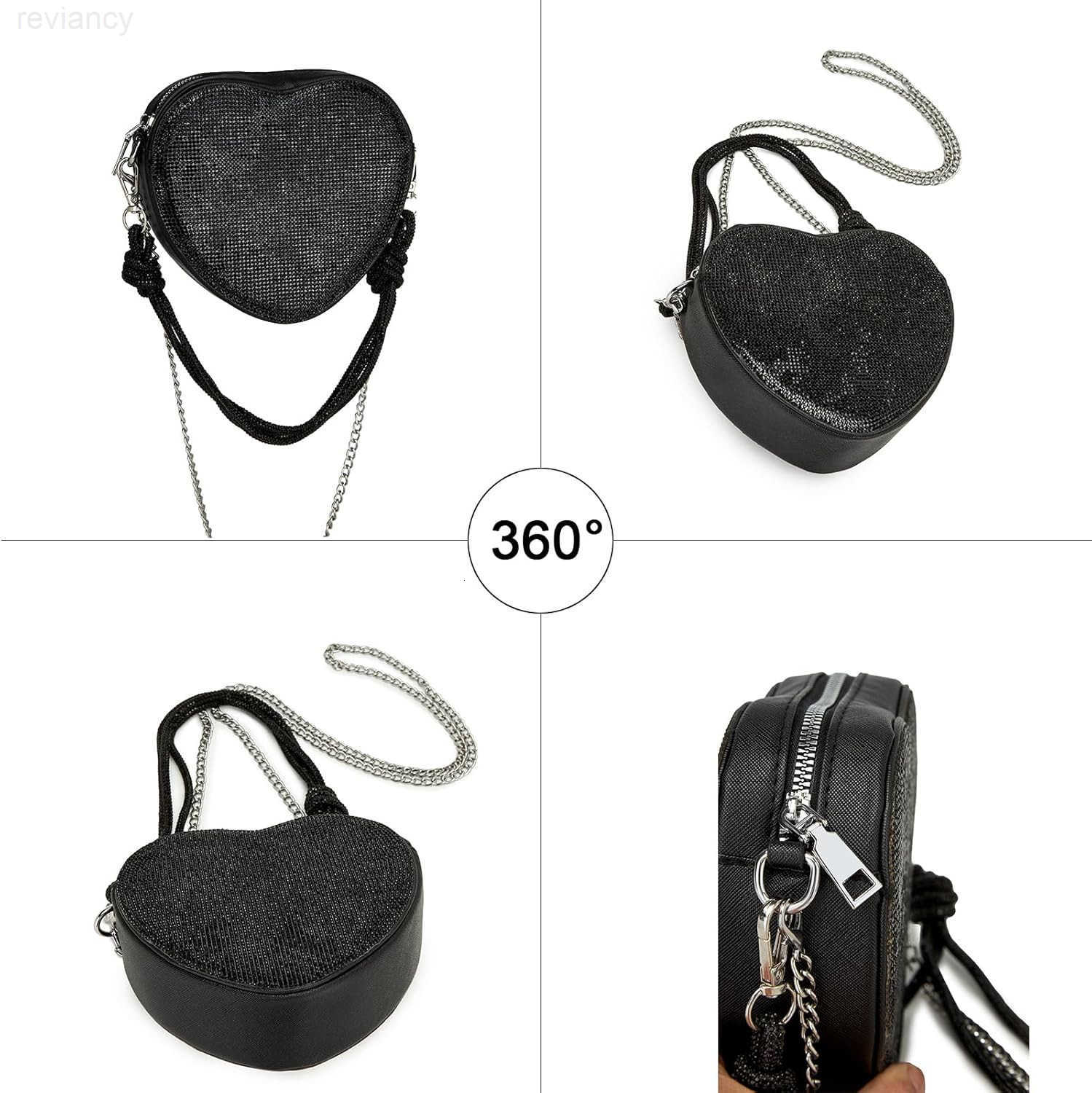 Evening Bag for Women Silver Purse Heart Shaped Purse Crossbody Bags Shoulder Handbag for FormalW250908