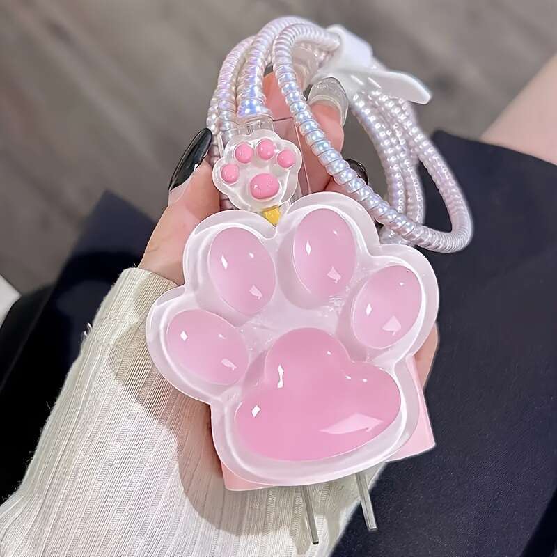 DHgargets Girly Pink Cute Cat Print Data Cable Protective Cover 20w Suitable for Apple iPhone Fast Charging Case Charger