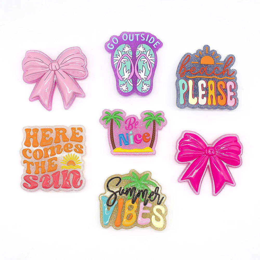 17pcs Bling Bow Charms For Beach Bag Accessories Slippers Handbag Decoration Palm Tote 250908