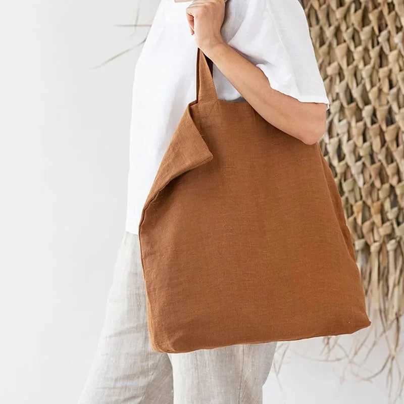 French Dew Retting Linen 100 Pure Hemp Supermarket Environmental Cloth Bag Carrier Foldable Portable Shopping Bag Women R250908