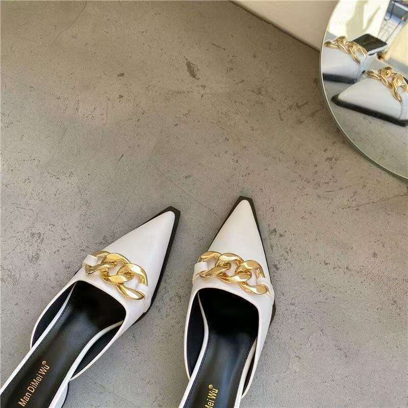 Summer Women New Black High Slippers Close Toe Block Heels Mules Designer Slip on Loafers Slides Party Shoes dh911463038