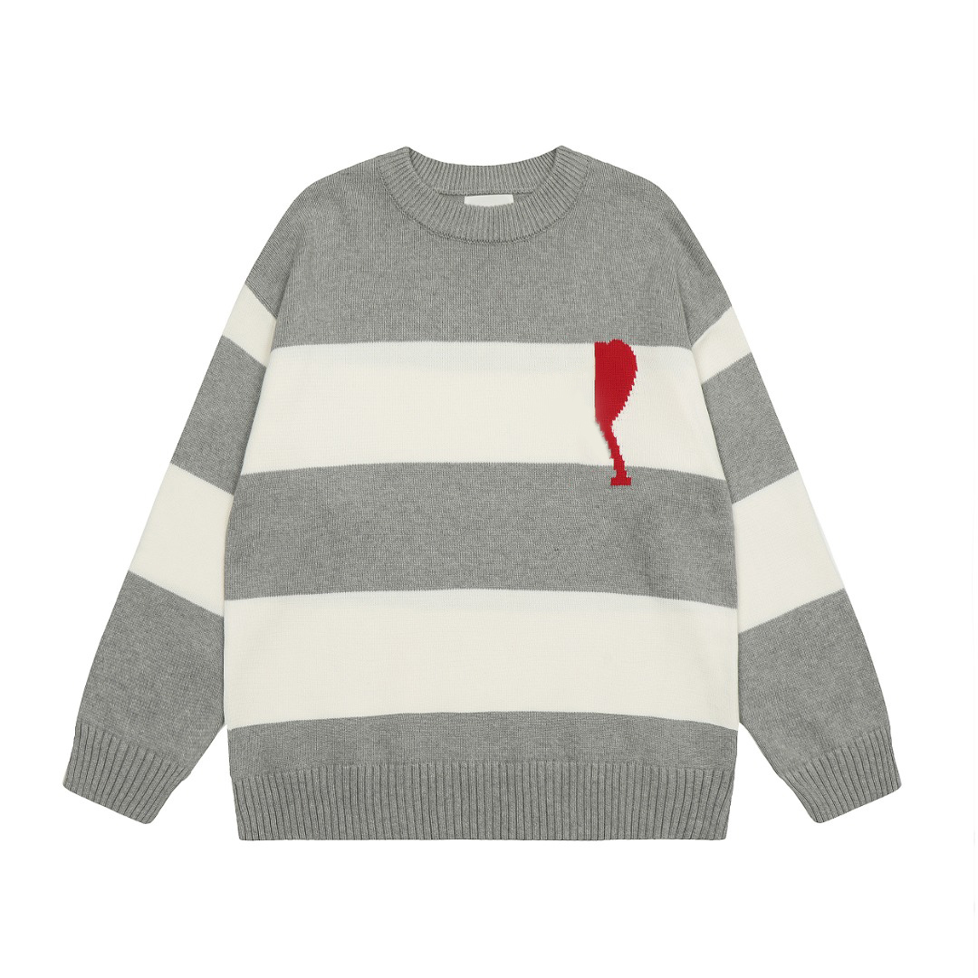 Sweater Heart-Shaped Embroidery Sweater Colour-Block Round-Neck Pullover Sweater Women's Knitted Sweaters Warm Comfortable Unisex Couple Sweaters