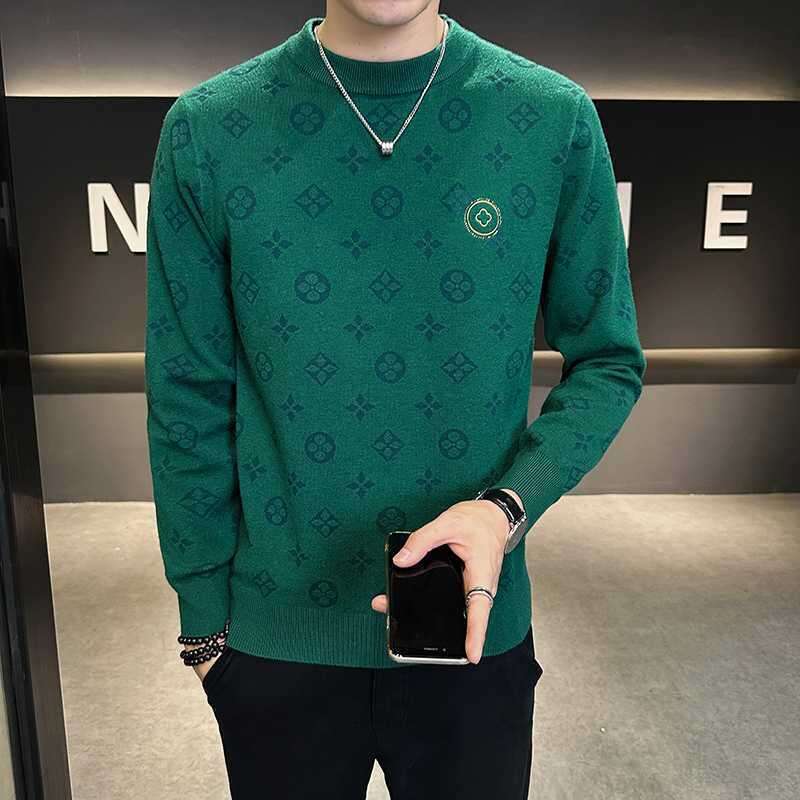 Design sense trendy warm crew neck sweater handsome versatile Korean version T-shirt slim and thin trendy men's clothing