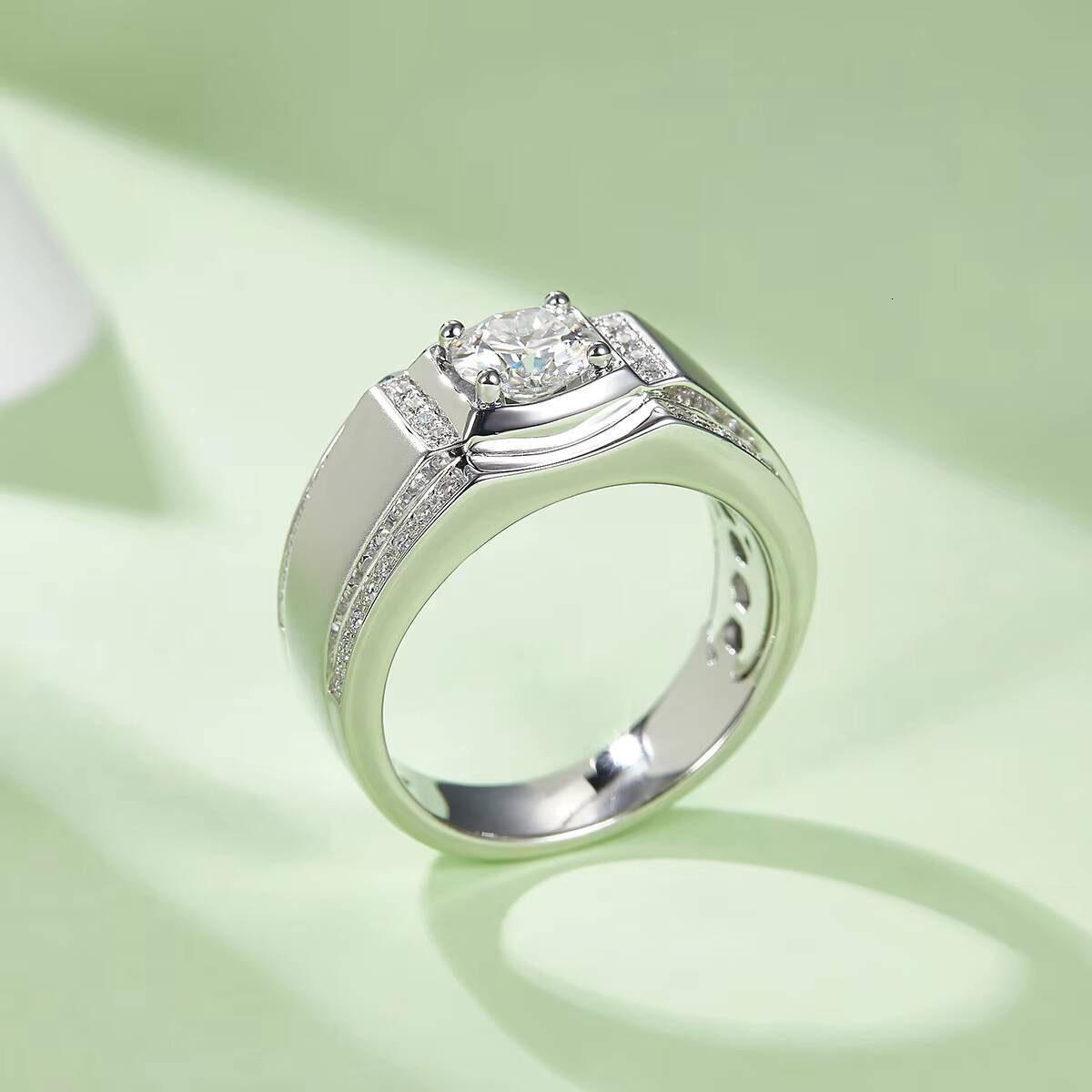 Luxury Moissanite 1moissanite Mens Ring Sterling Silver Corporate Gift Custom Packaging