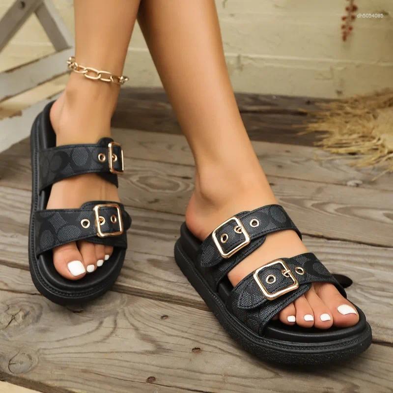 Free shipping Designer Sandals Fashion Thick-soled Metal Buckle Designer Slippers Women's Home Soft-soled EVA Summer Non-slip Beach Flip-flops