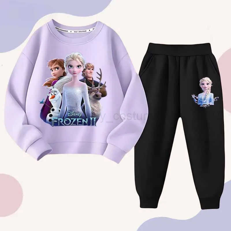 Disney Spring Autumn Frozen Elsa and Anna Princess Cartoon Printed Tracksuits Kids Long Sleeve Sports Twopiece Suit Sweatshirt H250908